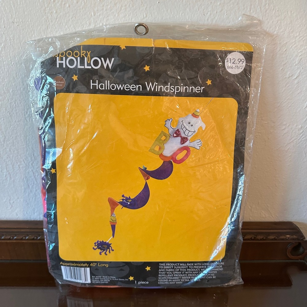 Spooky Hollow Halloween Wind Spinner Ghost Boo Hanging Outdoor Decor 40 Inch New